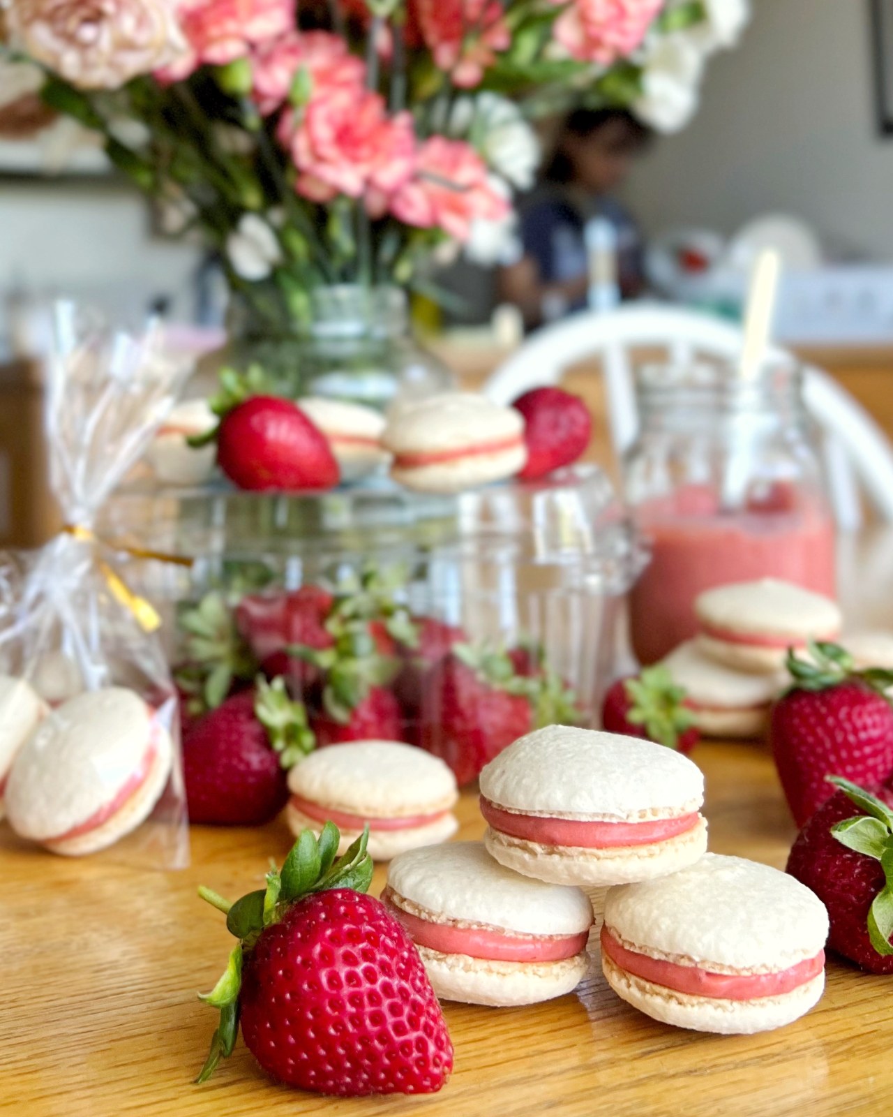 Fresh-picked strawberry macarons